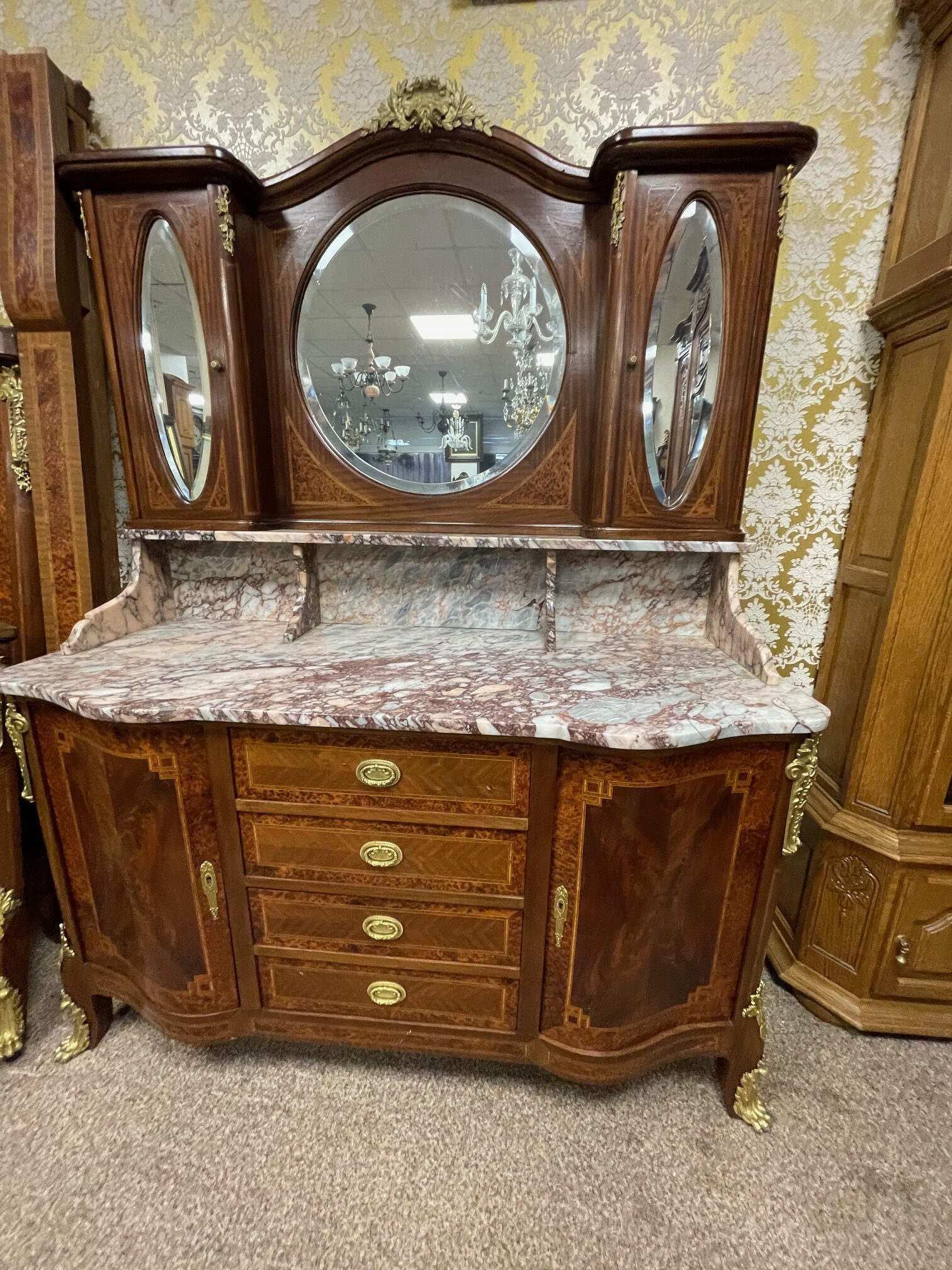 Inkrustuota vitrina puošta su bronza, marmuras, France